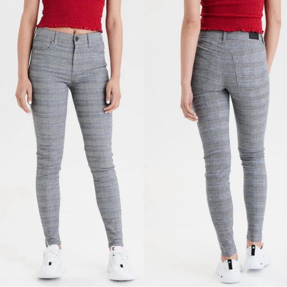 American Eagle Blue Grey Plaid jegging skinny jean